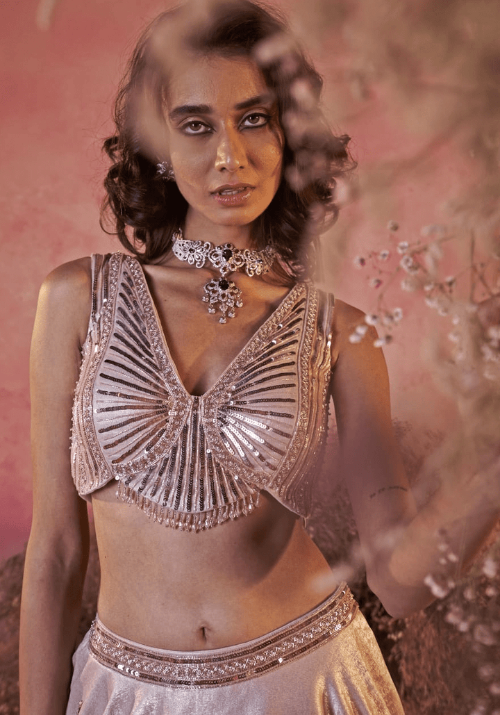 Blush Pink Embroidered Lehenga Set Parul Gandhi - Fabilicious Fashion
