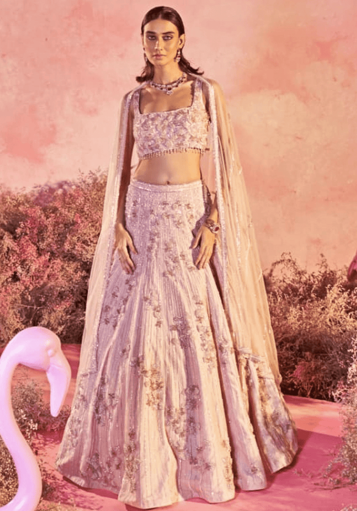 Blush Pink Embroidered Lehenga Set Parul Gandhi - Fabilicious Fashion
