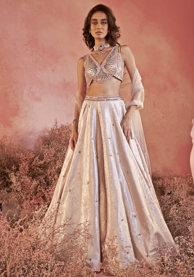 Blush Pink Embroidered Lehenga Set Parul Gandhi - Fabilicious Fashion