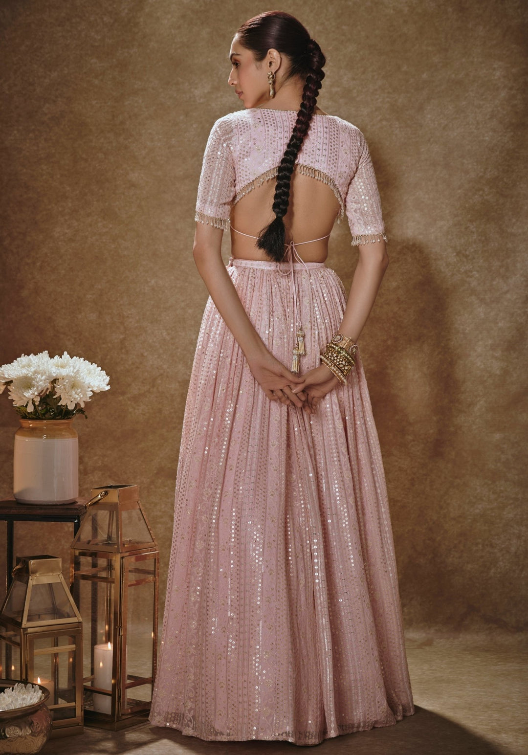 Blush Pink Embroidered Lehenga Set Renee Label - Fabilicious Fashion