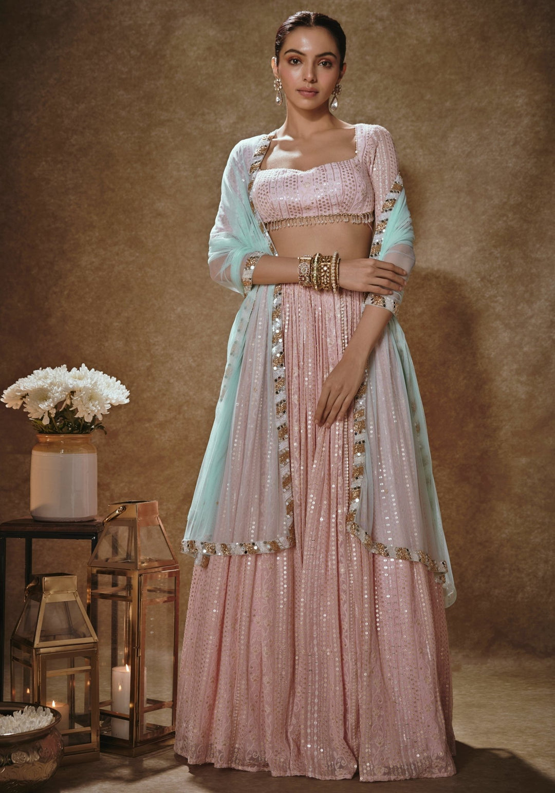 Blush Pink Embroidered Lehenga Set Renee Label - Fabilicious Fashion