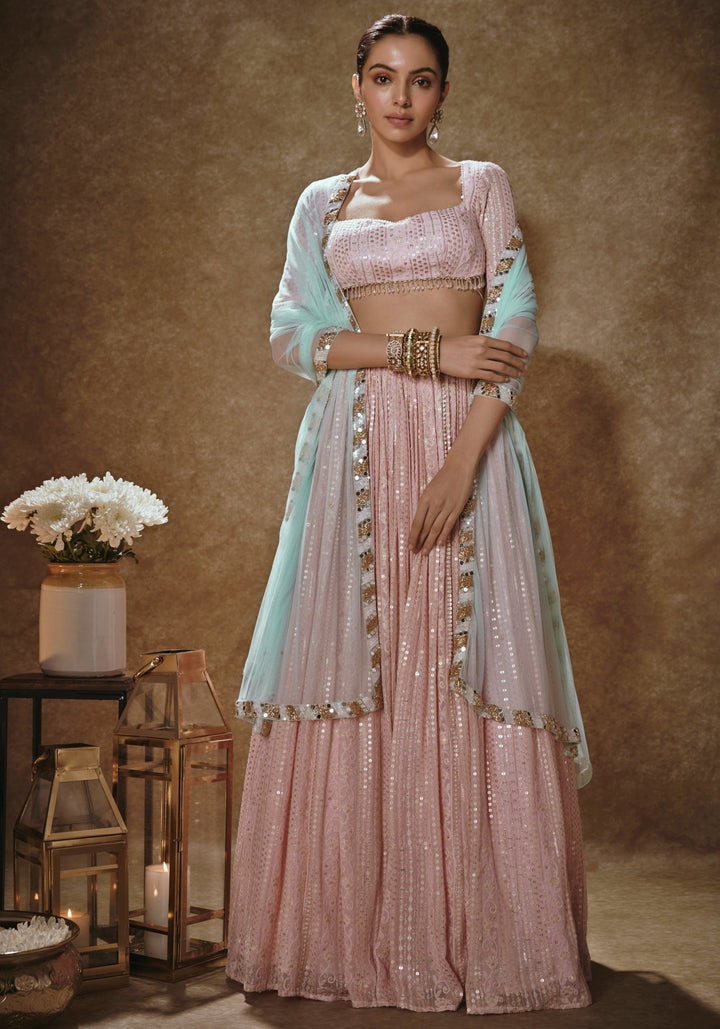 Blush Pink Embroidered Lehenga Set Renee Label - Fabilicious Fashion
