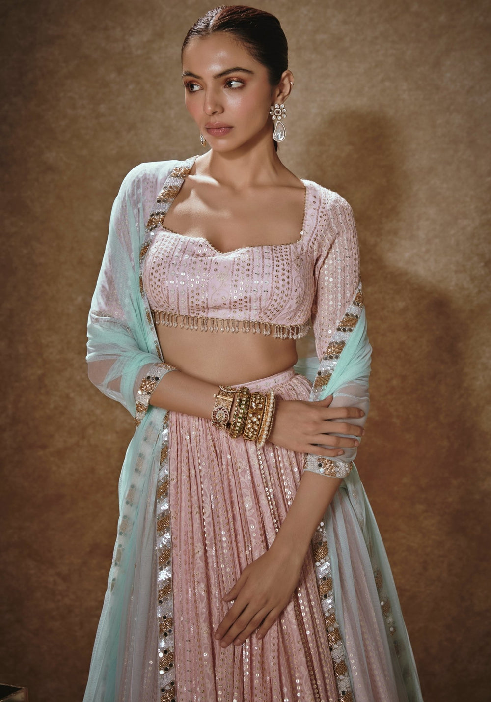 Blush Pink Embroidered Lehenga Set Renee Label - Fabilicious Fashion