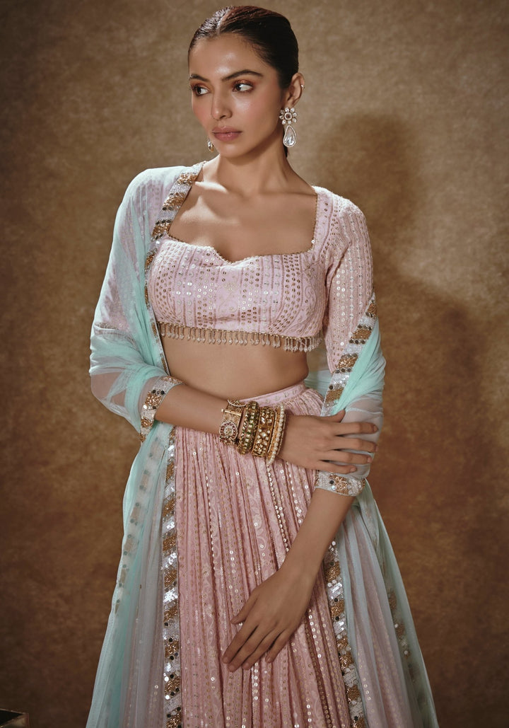Blush Pink Embroidered Lehenga Set Renee Label - Fabilicious Fashion