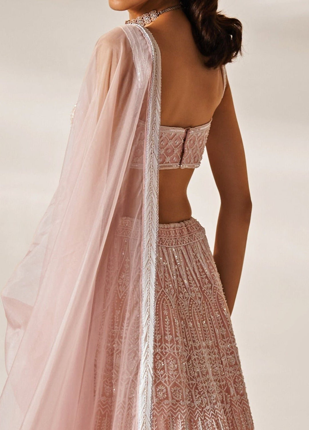 Blush Pink Embroidered Organza Lehenga Set Studio Iris - Fabilicious Fashion