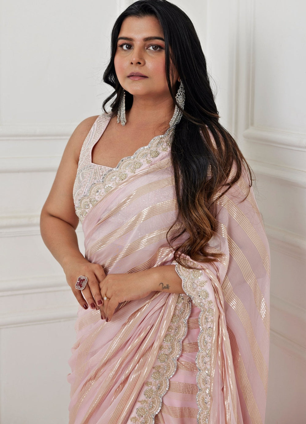 Blush Pink Embroidered Saree Set Chamee and Palak - Fabilicious Fashion