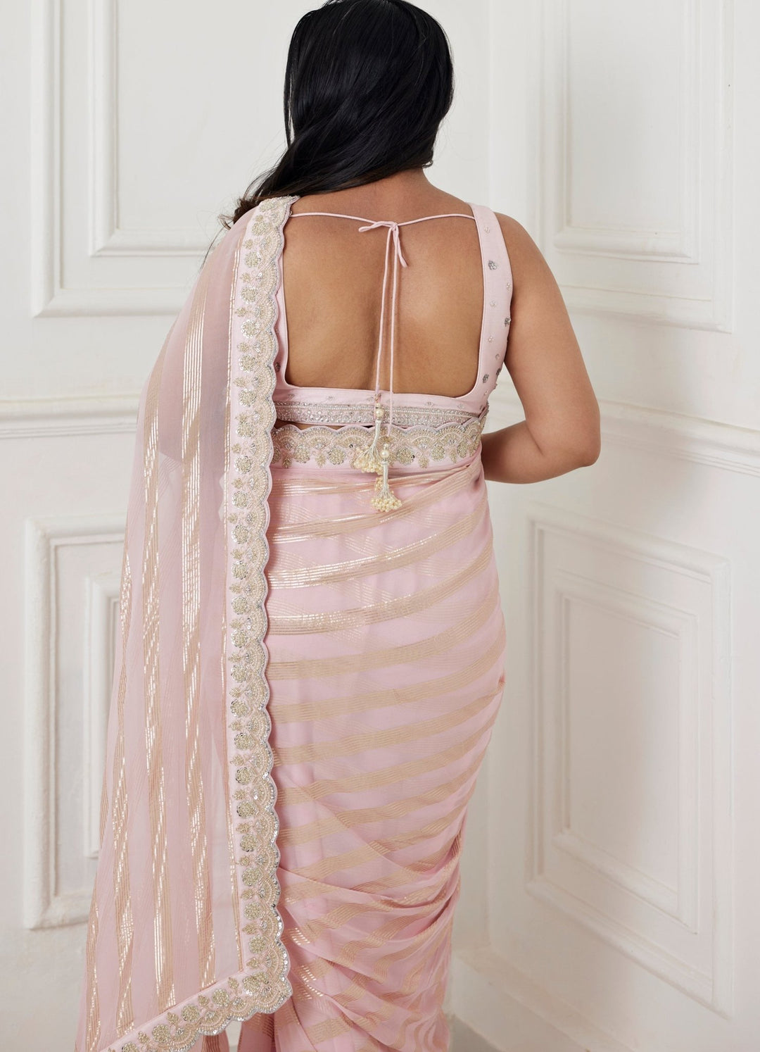 Blush Pink Embroidered Saree Set Chamee and Palak - Fabilicious Fashion