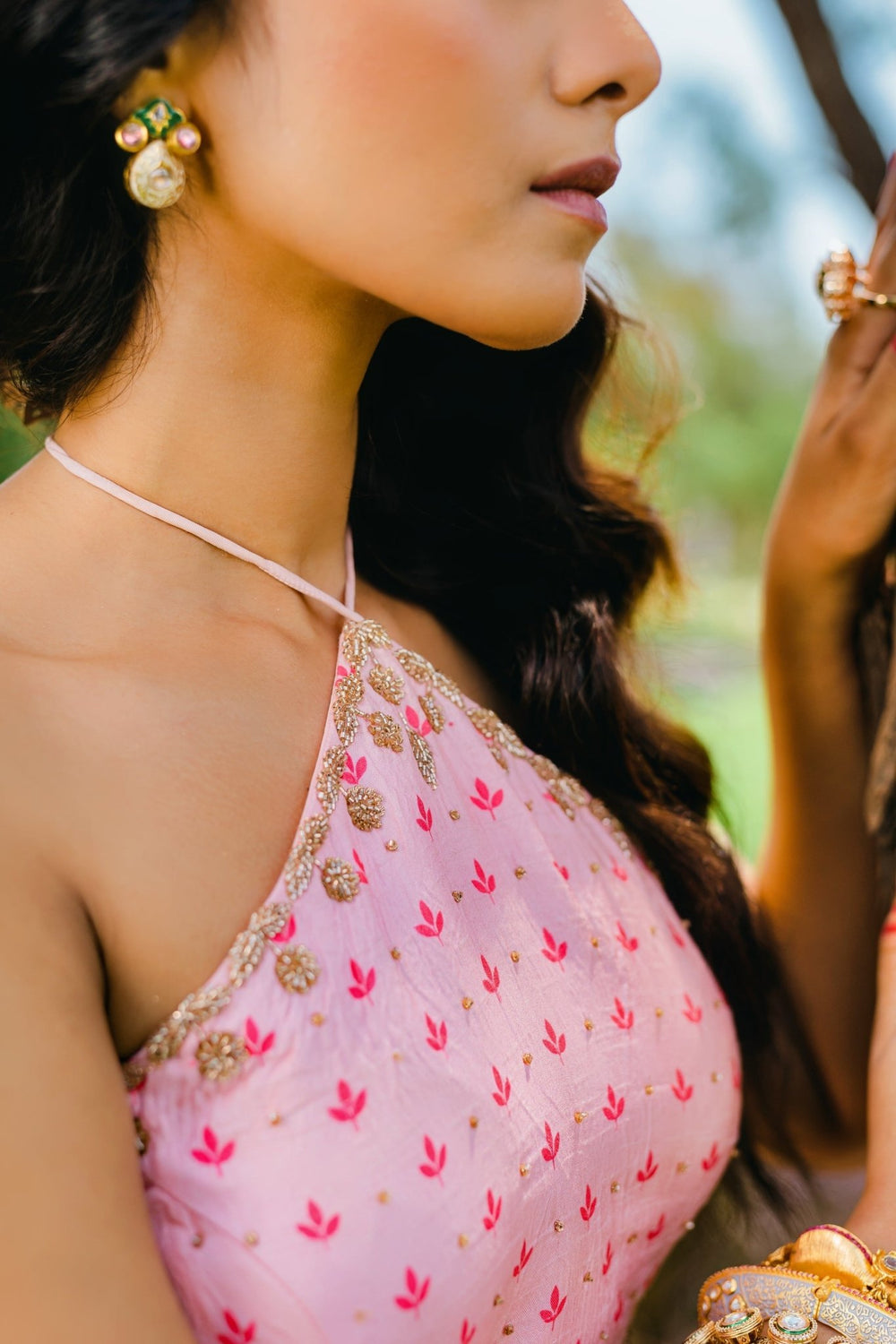 Blush Pink Floral Printed Crop-Top And Flared Lehenga Set Redpine - Fabilicious Fashion