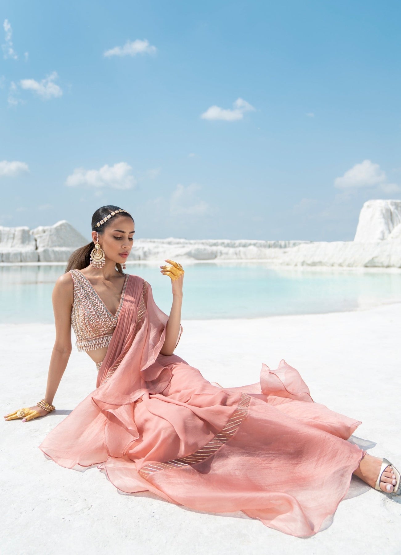 Blush Pink Gota Predraped Saree Set - Seeaash- Fabilicious Fashion