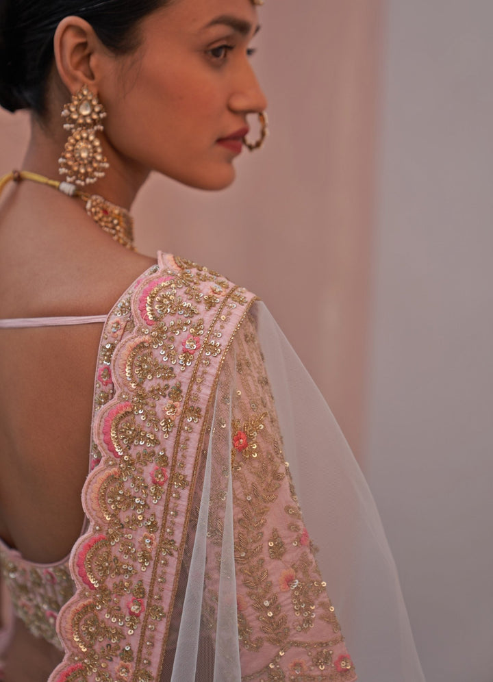 Blush Pink Heritage Border Double Dupatta Lehenga Set Angad Singh - Fabilicious Fashion