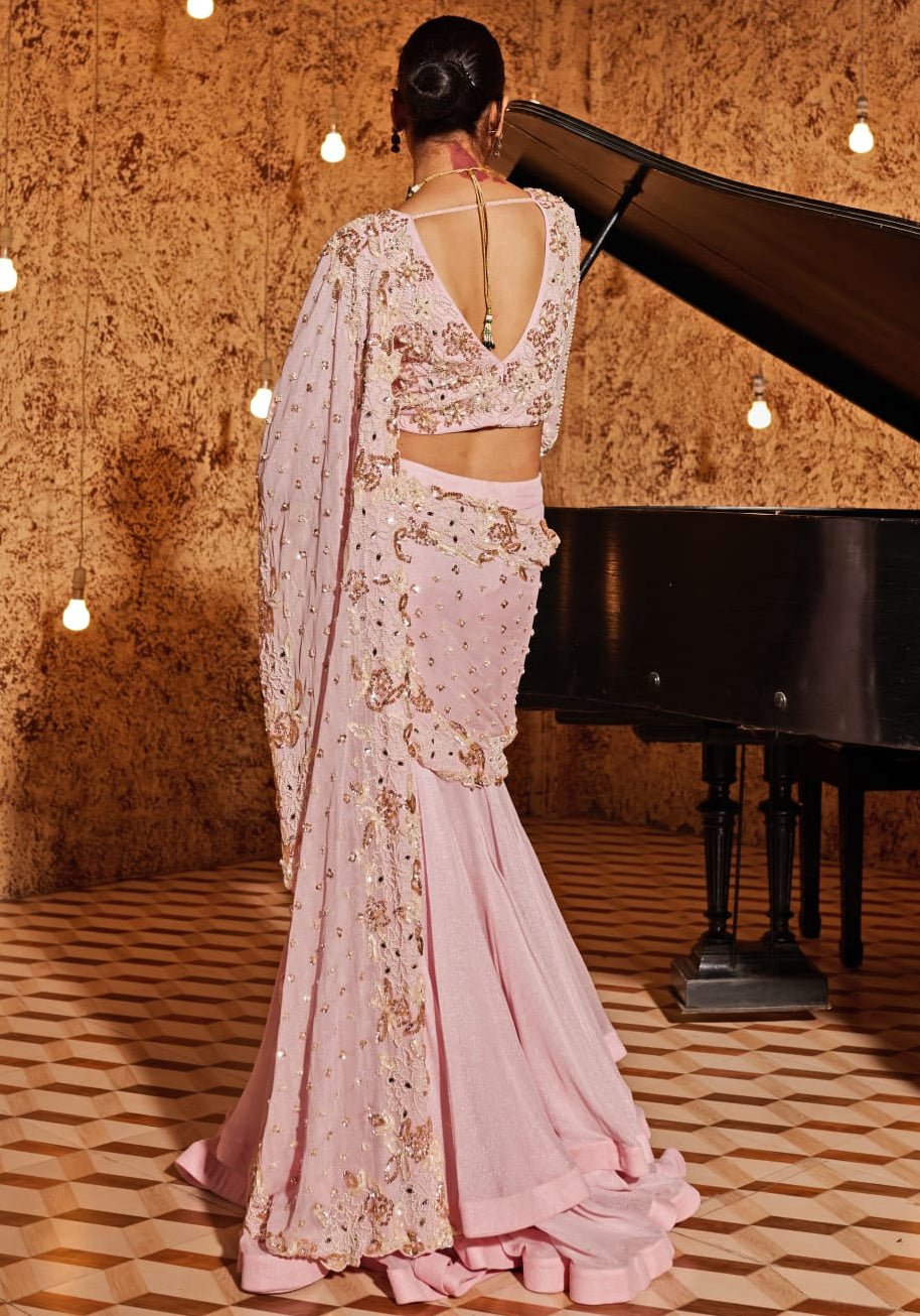 Blush Pink Pre Drape Saree Set Nidhika Shekhar - Fabilicious Fashion