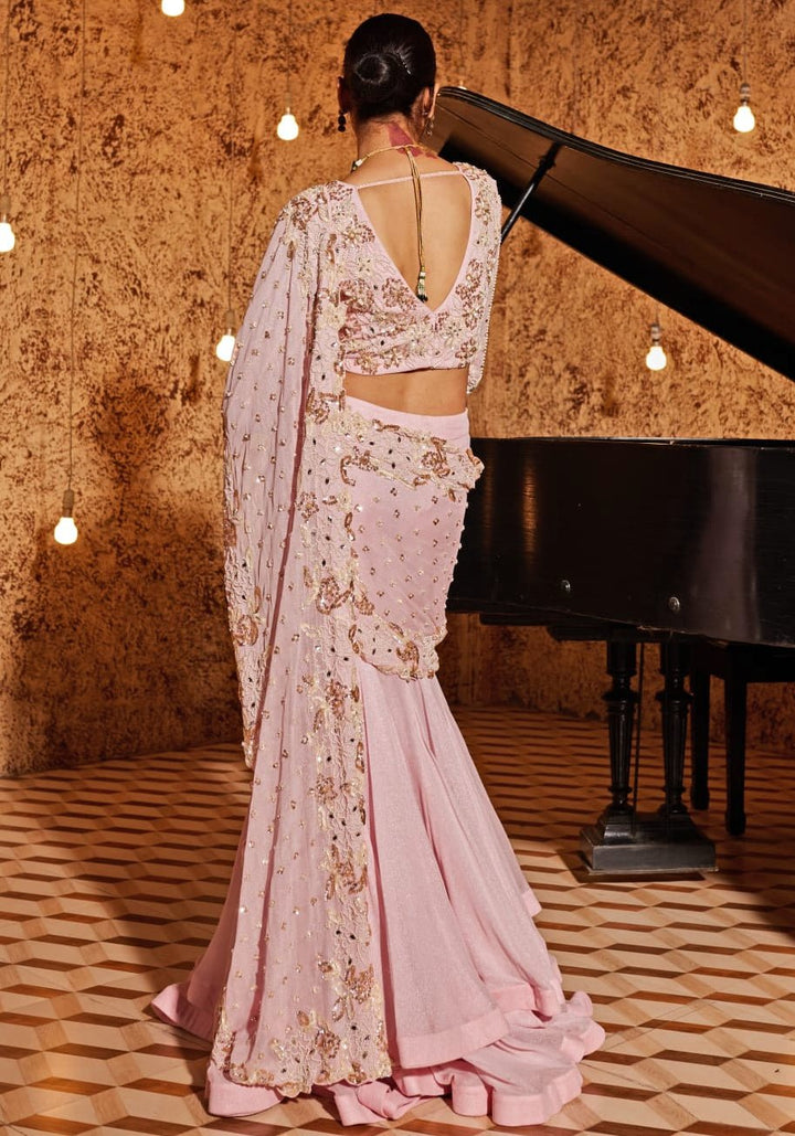Blush Pink Pre Drape Saree Set Nidhika Shekhar - Fabilicious Fashion