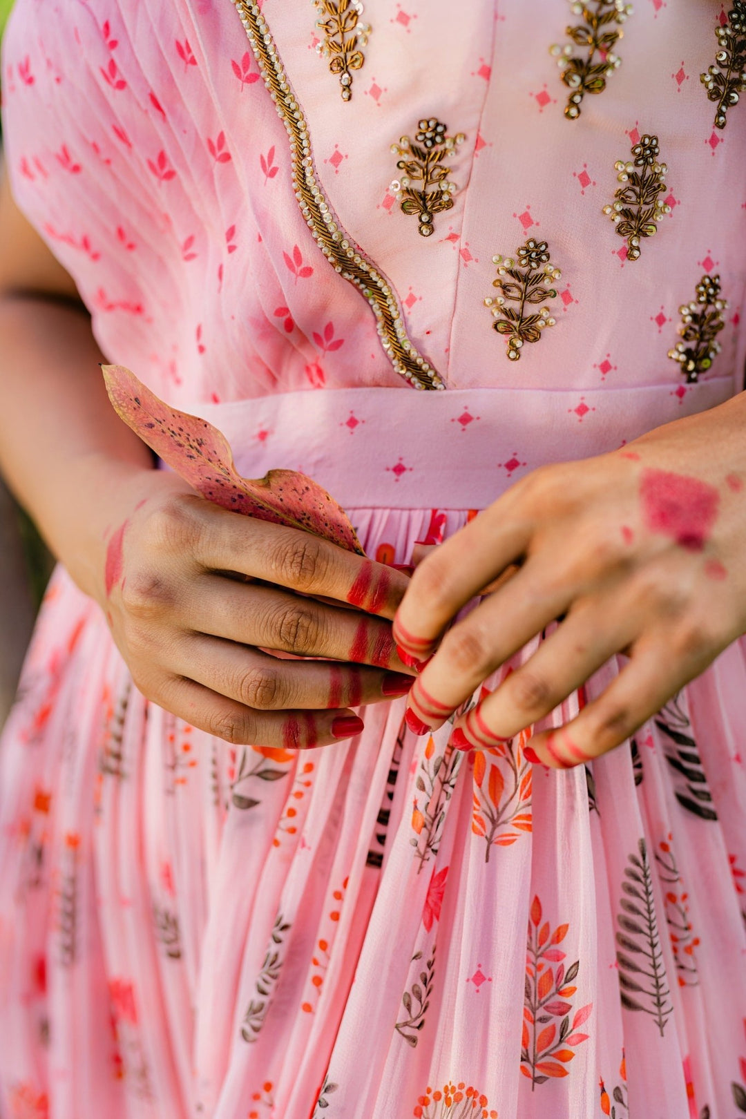 Blush Pink Printed Georgette Gown Redpine - Fabilicious Fashion