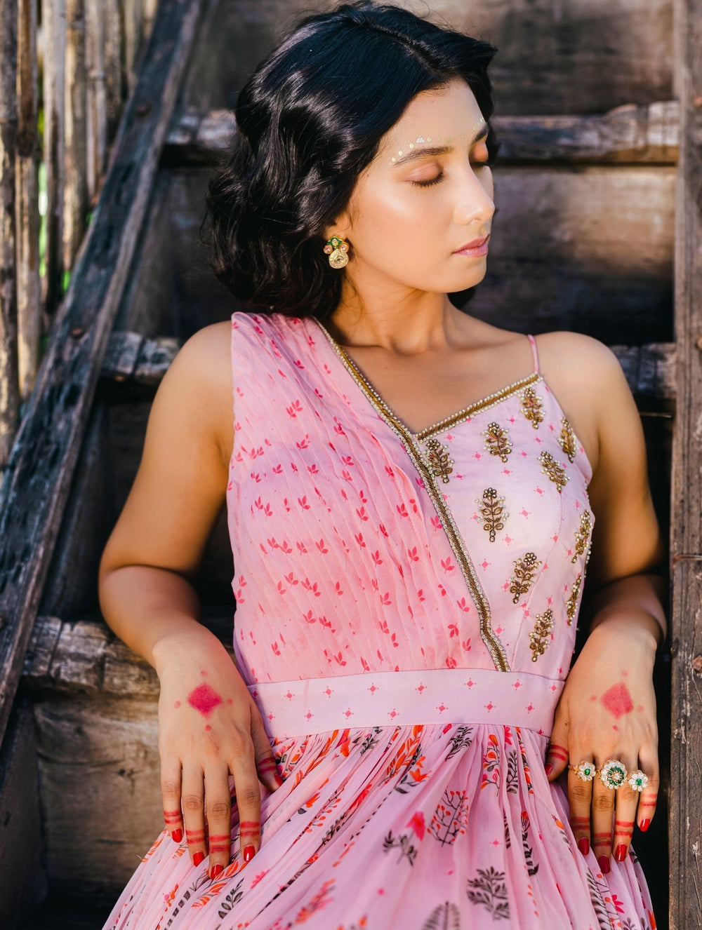 Blush Pink Printed Georgette Gown Redpine - Fabilicious Fashion