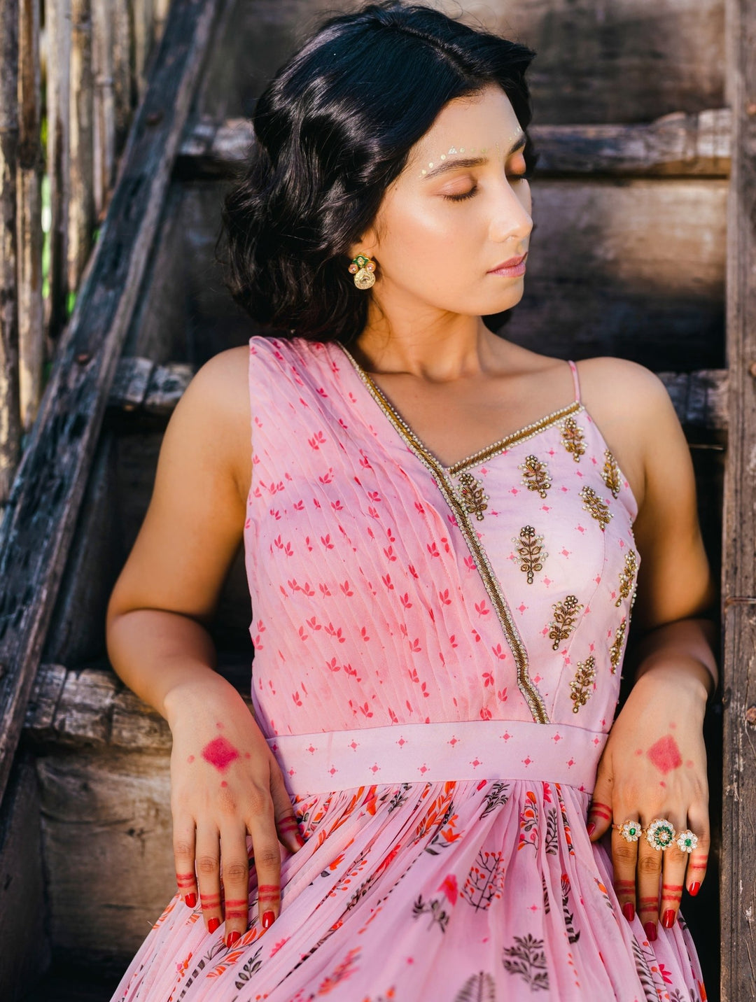 Blush Pink Printed Georgette Gown Redpine - Fabilicious Fashion