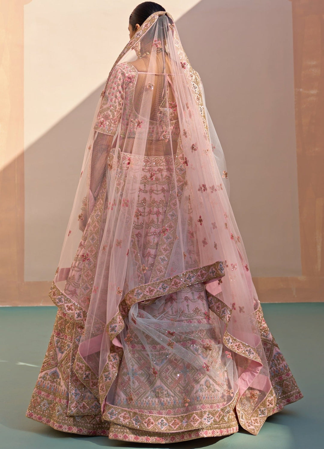 Blush Pink raw Silk Ornate Double Dupatta Lehenga Set Angad Singh - Fabilicious Fashion