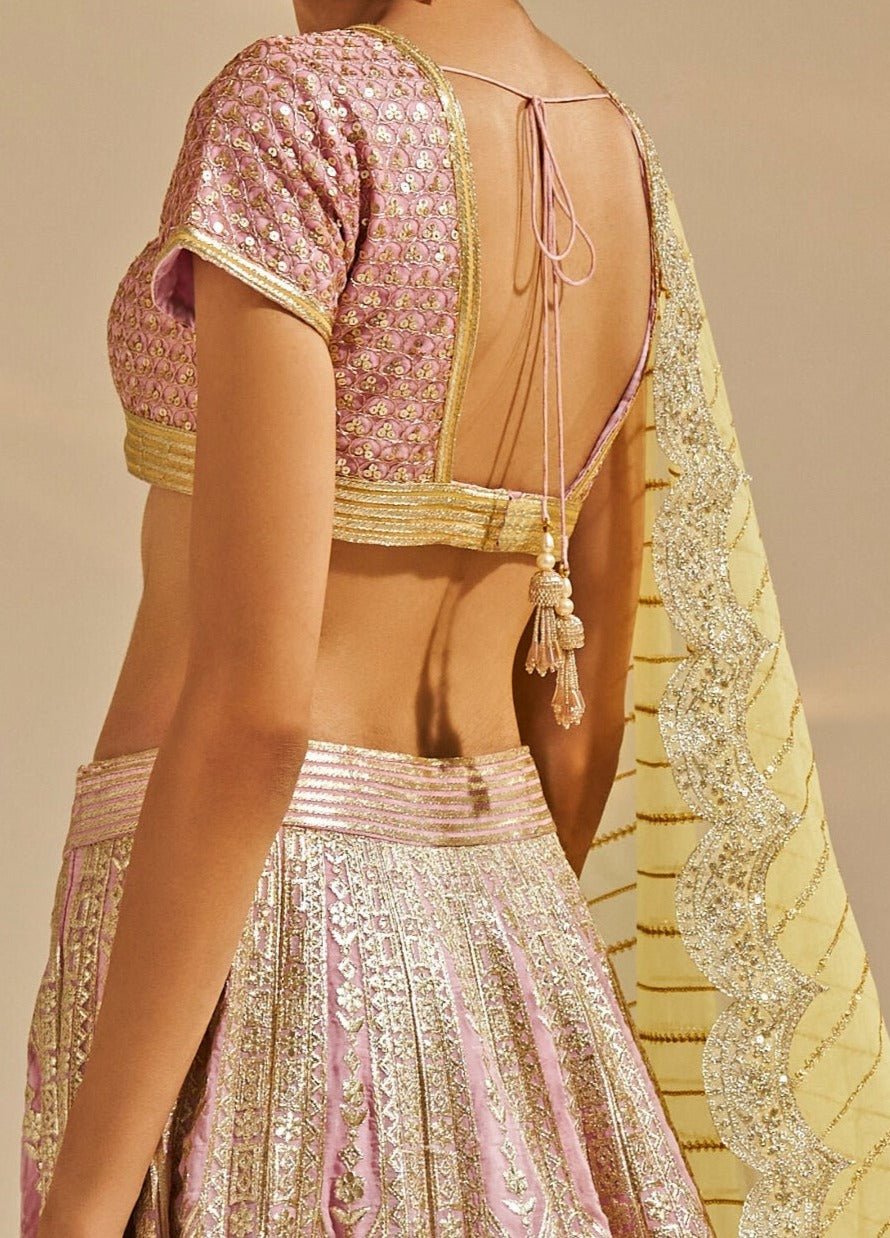 Blush Pink Sequinned Organza Lehenga Set Studio Iris - Fabilicious Fashion