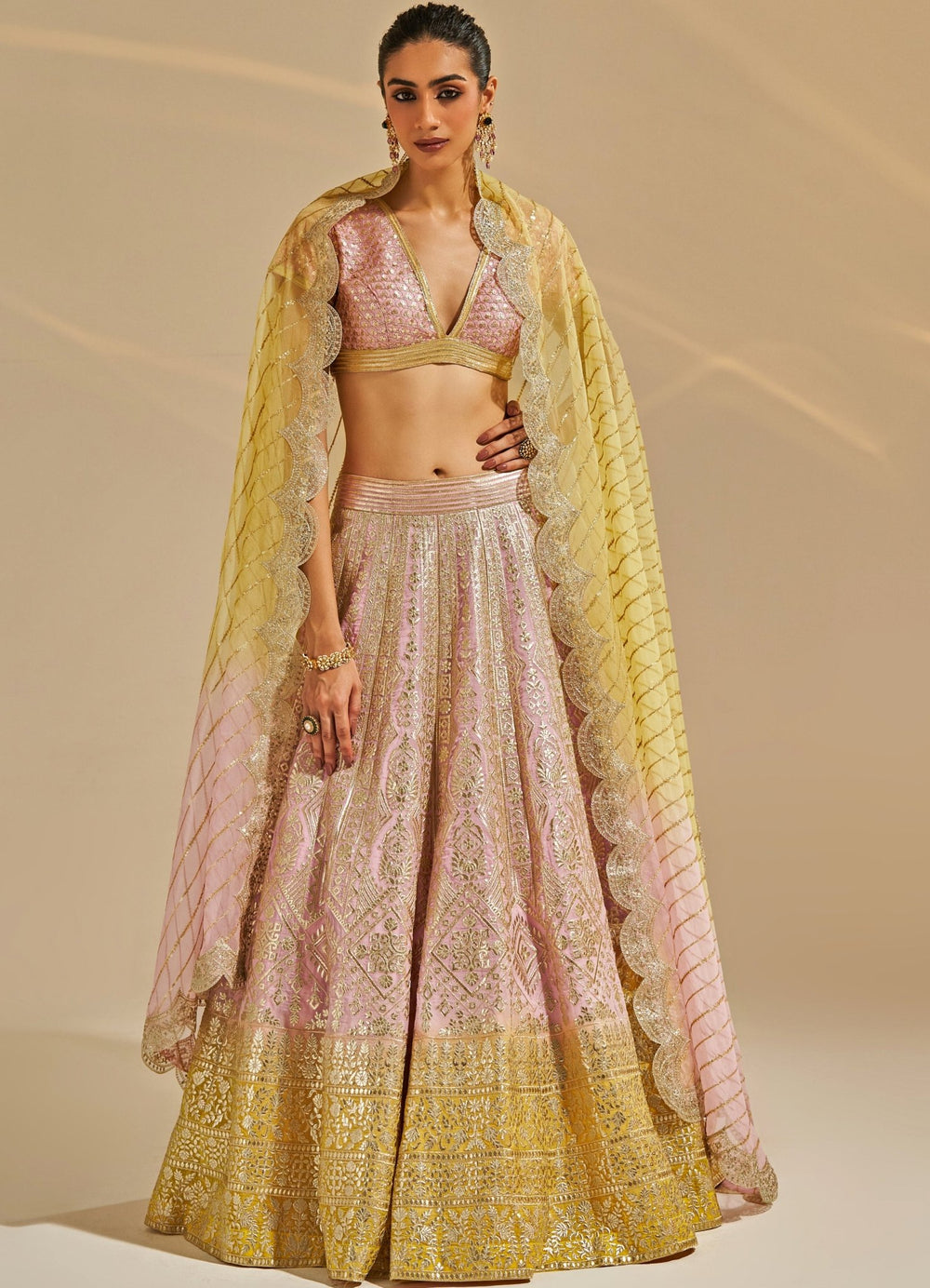 Blush Pink Sequinned Organza Lehenga Set Studio Iris - Fabilicious Fashion