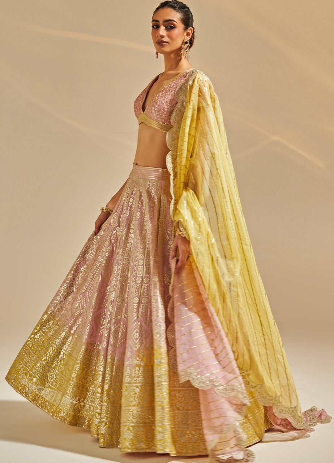 Blush Pink Sequinned Organza Lehenga Set Studio Iris - Fabilicious Fashion