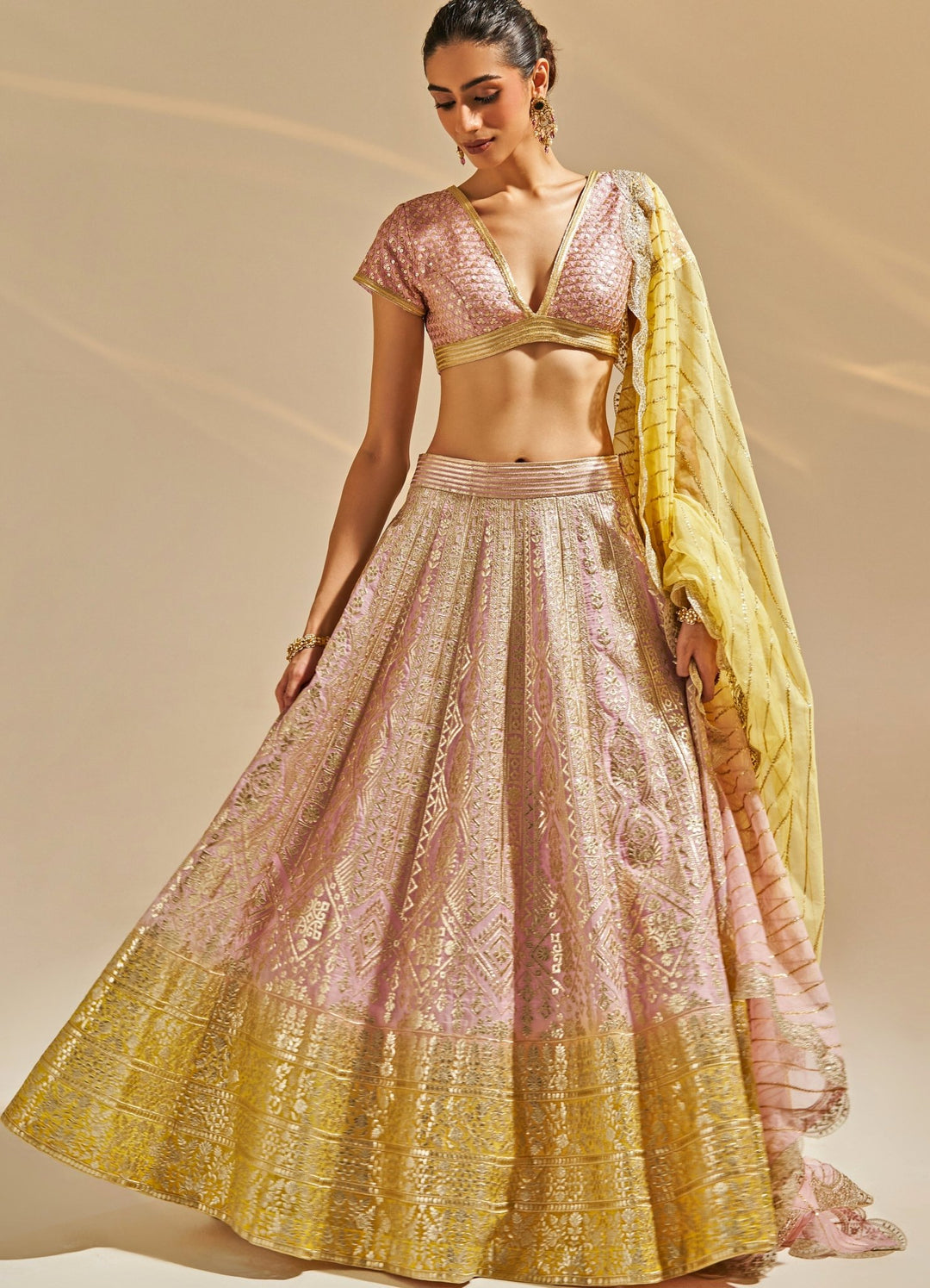 Blush Pink Sequinned Organza Lehenga Set Studio Iris - Fabilicious Fashion