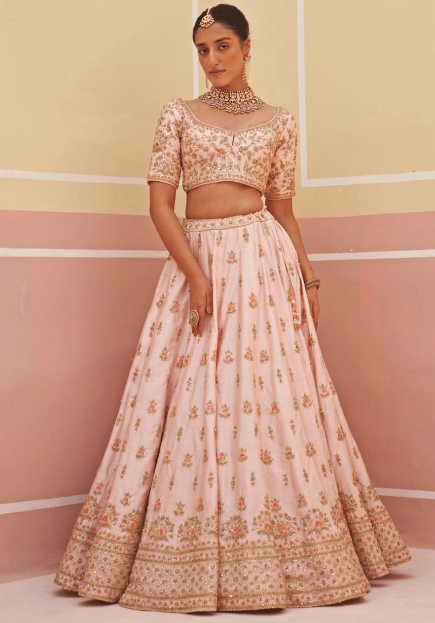 Blush Pink Silk Embroidered Bridal Lehenga Angad Singh - Fabilicious Fashion