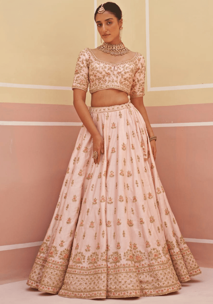 Blush Pink Silk Embroidered Bridal Lehenga Angad Singh - Fabilicious Fashion