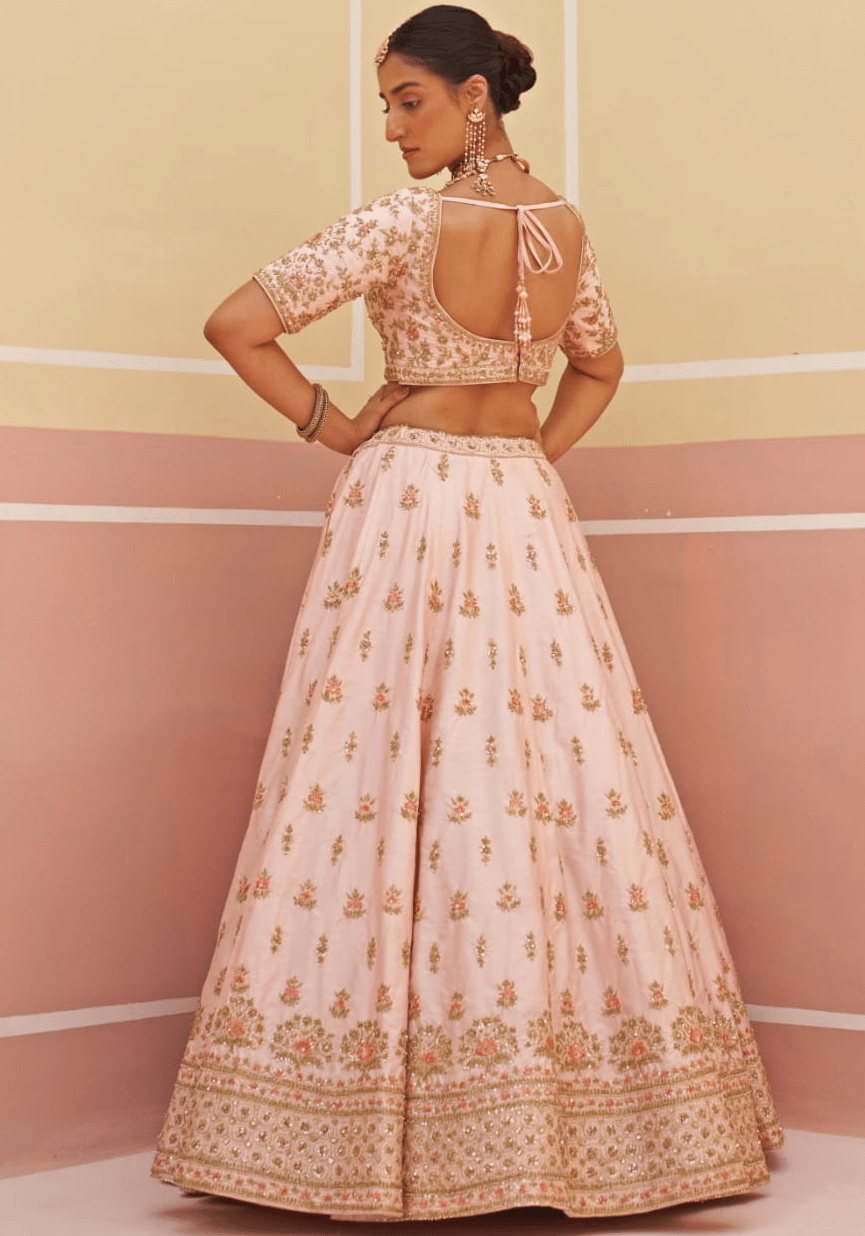 Blush Pink Silk Embroidered Bridal Lehenga Angad Singh - Fabilicious Fashion