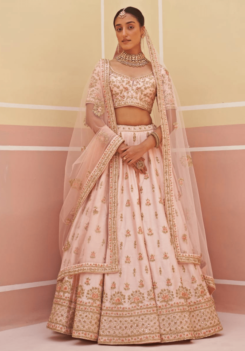 Blush Pink Silk Embroidered Bridal Lehenga Angad Singh - Fabilicious Fashion