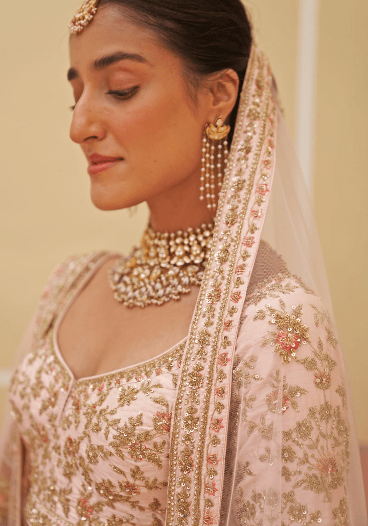 Blush Pink Silk Embroidered Bridal Lehenga Angad Singh - Fabilicious Fashion