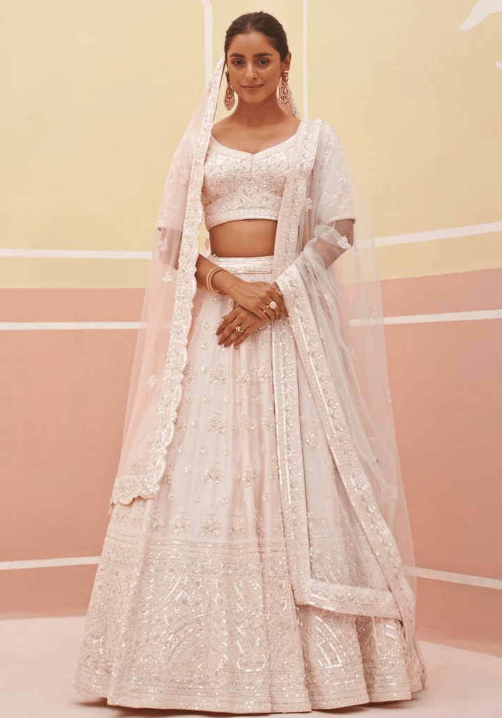 Blush Pink Silk Embroidered Bridal Lehenga Angad Singh - Fabilicious Fashion