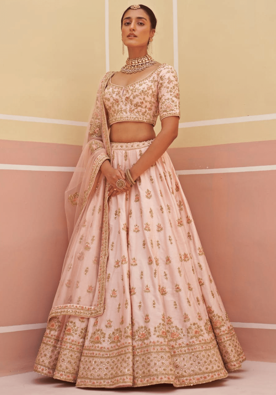 Blush Pink Silk Embroidered Bridal Lehenga Angad Singh - Fabilicious Fashion