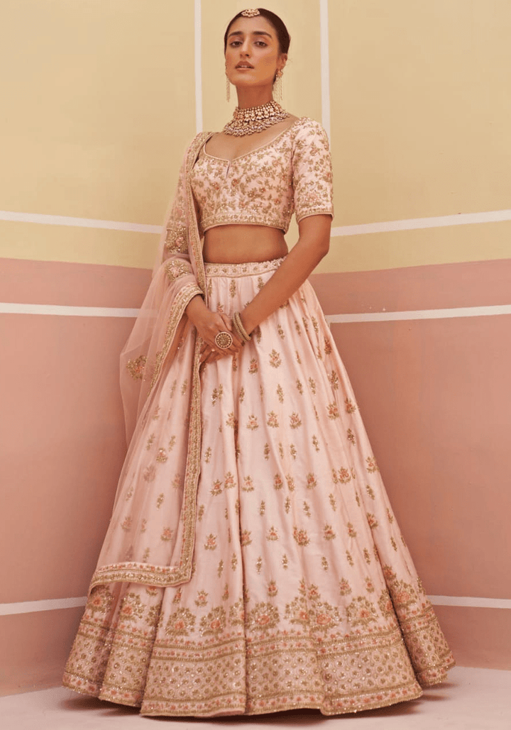 Blush Pink Silk Embroidered Bridal Lehenga Angad Singh - Fabilicious Fashion