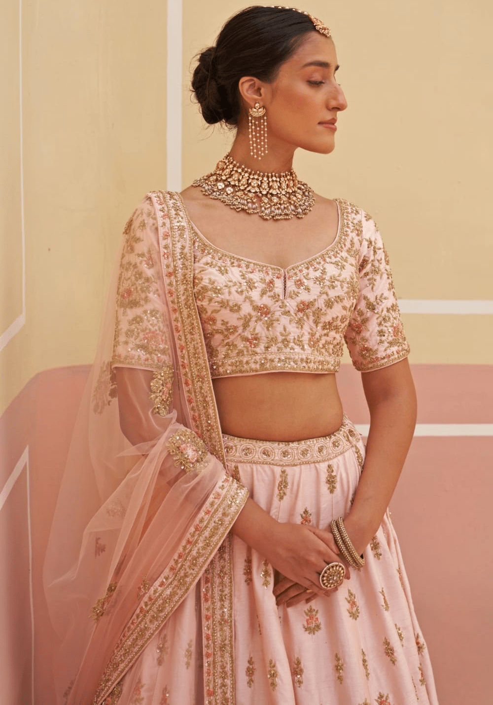 Blush Pink Silk Embroidered Bridal Lehenga Angad Singh - Fabilicious Fashion
