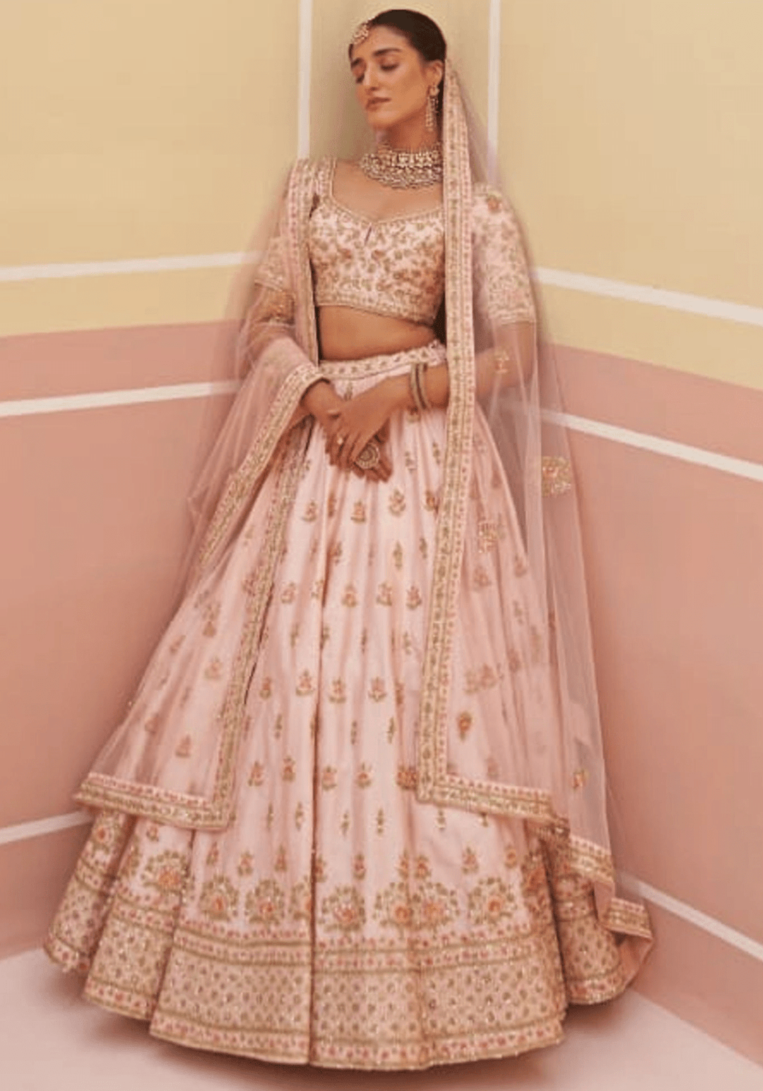 Blush Pink Silk Embroidered Bridal Lehenga Angad Singh - Fabilicious Fashion