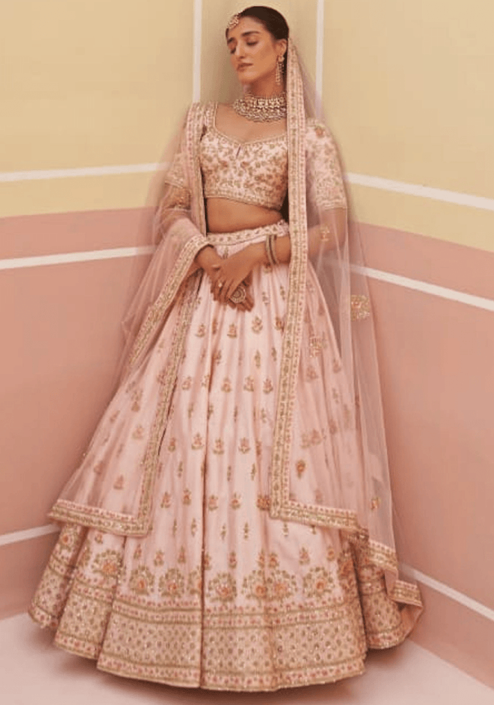 Blush Pink Silk Embroidered Bridal Lehenga Angad Singh - Fabilicious Fashion