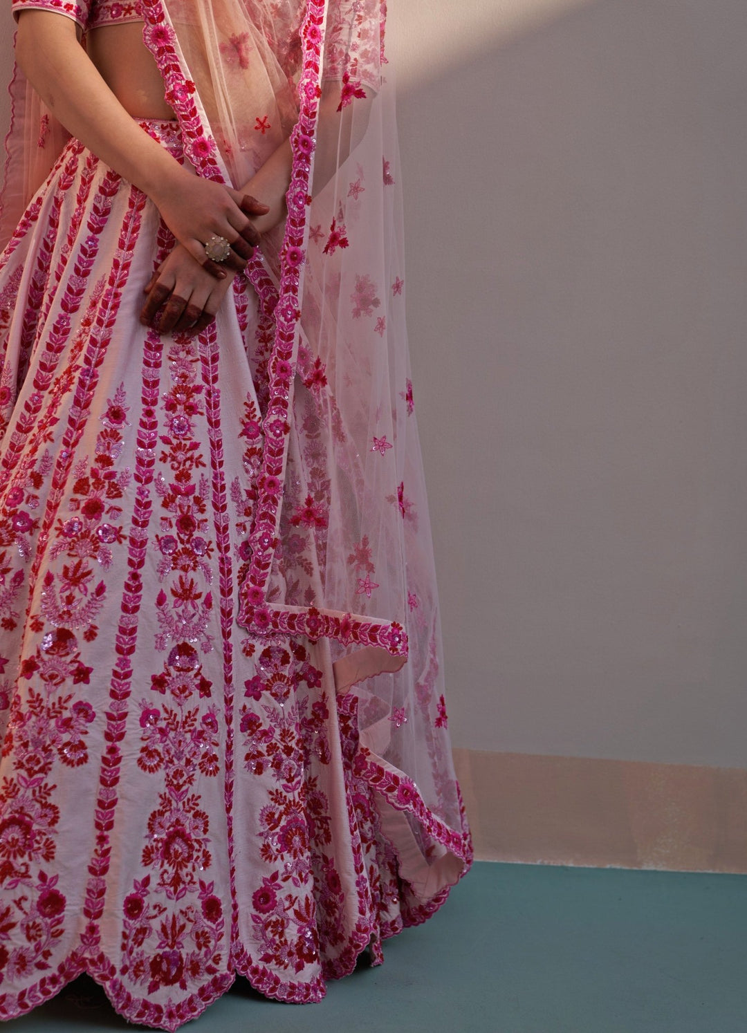Blush Pink Thread work Double Dupatta Lehenga Set Angad Singh - Fabilicious Fashion