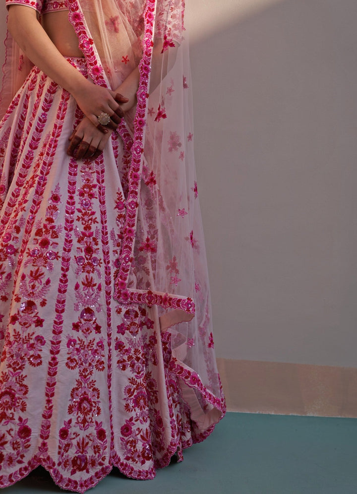 Blush Pink Thread work Double Dupatta Lehenga Set Angad Singh - Fabilicious Fashion