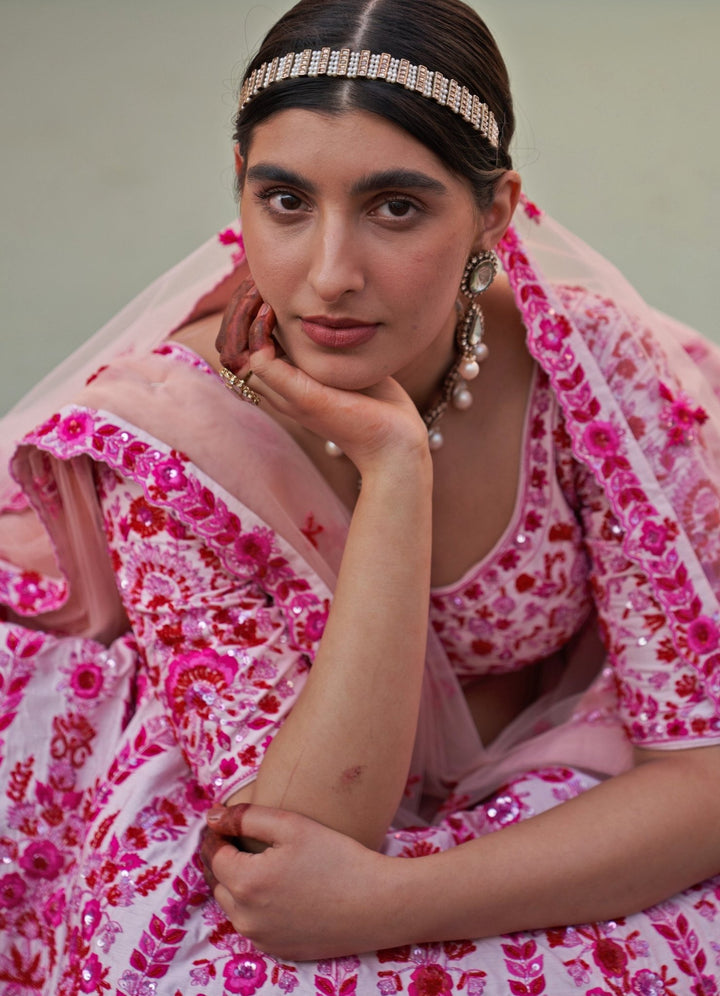 Blush Pink Thread work Double Dupatta Lehenga Set Angad Singh - Fabilicious Fashion