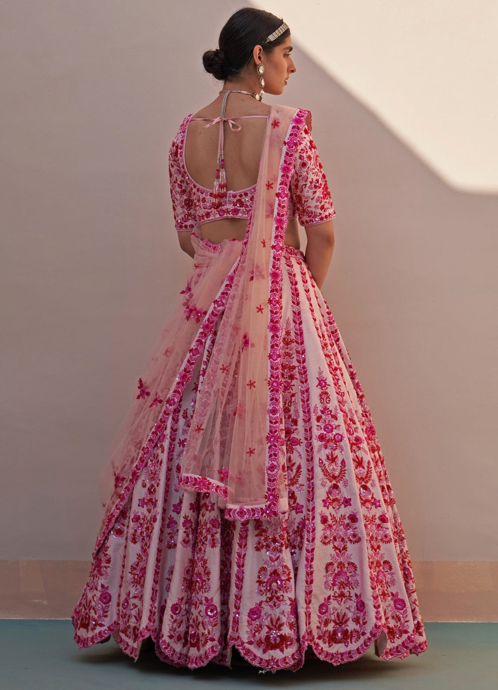Blush Pink Thread work Double Dupatta Lehenga Set Angad Singh - Fabilicious Fashion
