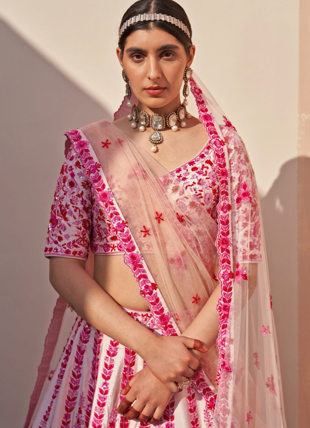Blush Pink Thread work Double Dupatta Lehenga Set Angad Singh - Fabilicious Fashion