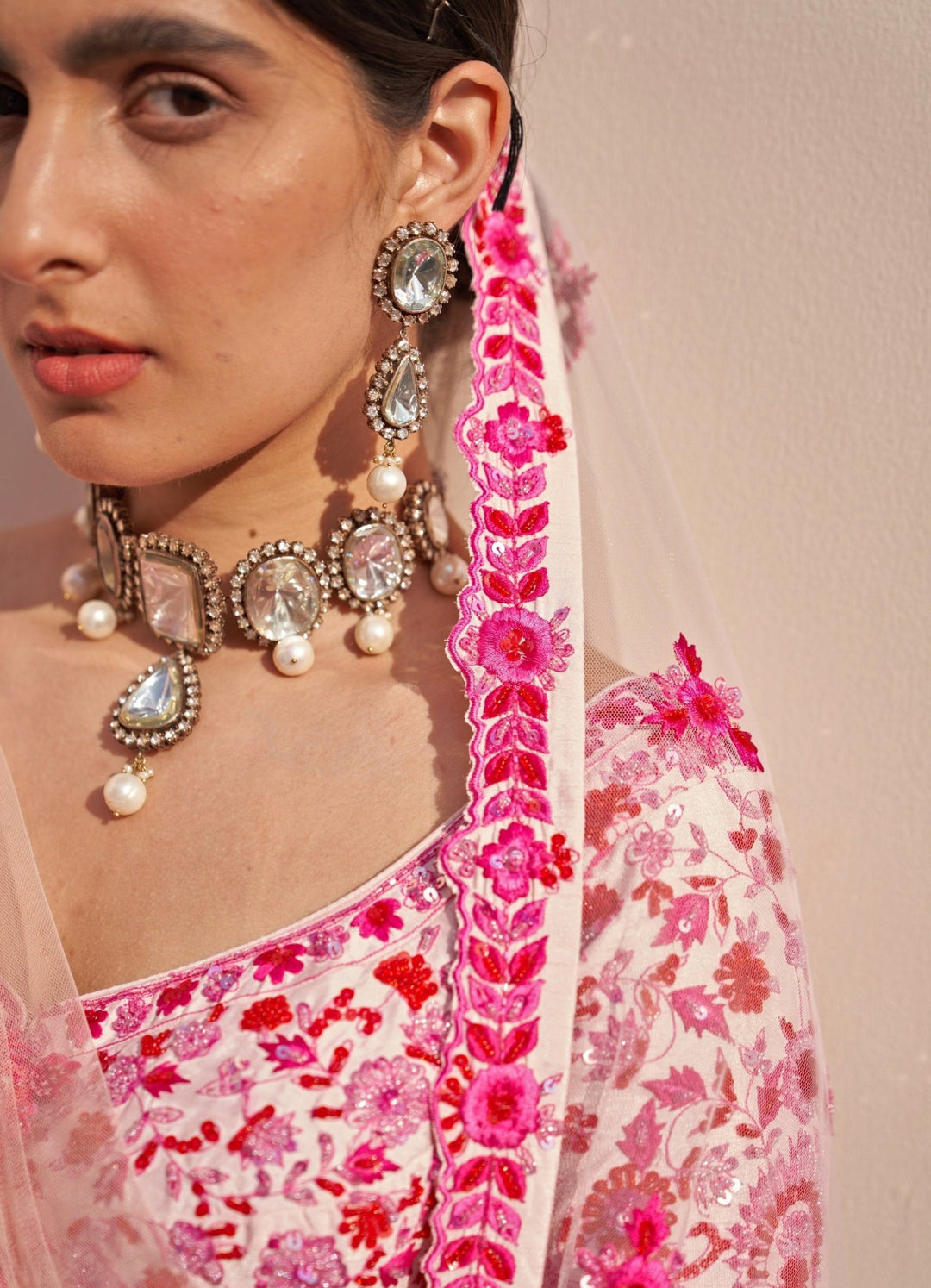 Blush Pink Thread work Double Dupatta Lehenga Set Angad Singh - Fabilicious Fashion