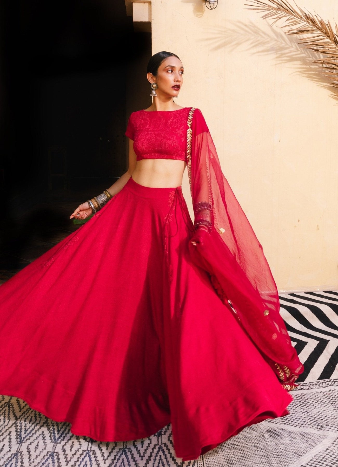 Bohemian Bridal Red & Gold Lehenga Set - The Little Black Bow ...