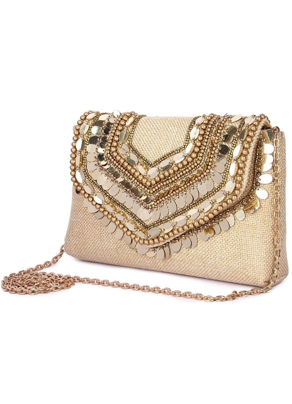 Boho Gold Beige Clutch The Purple Sack - Fabilicious Fashion