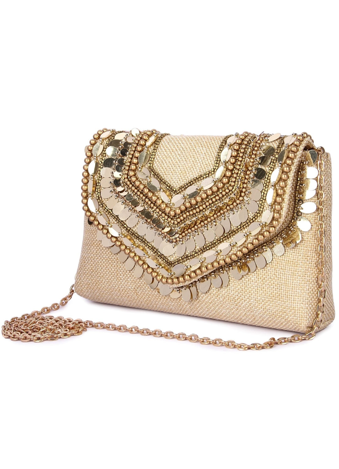 Boho Gold Beige Clutch The Purple Sack - Fabilicious Fashion