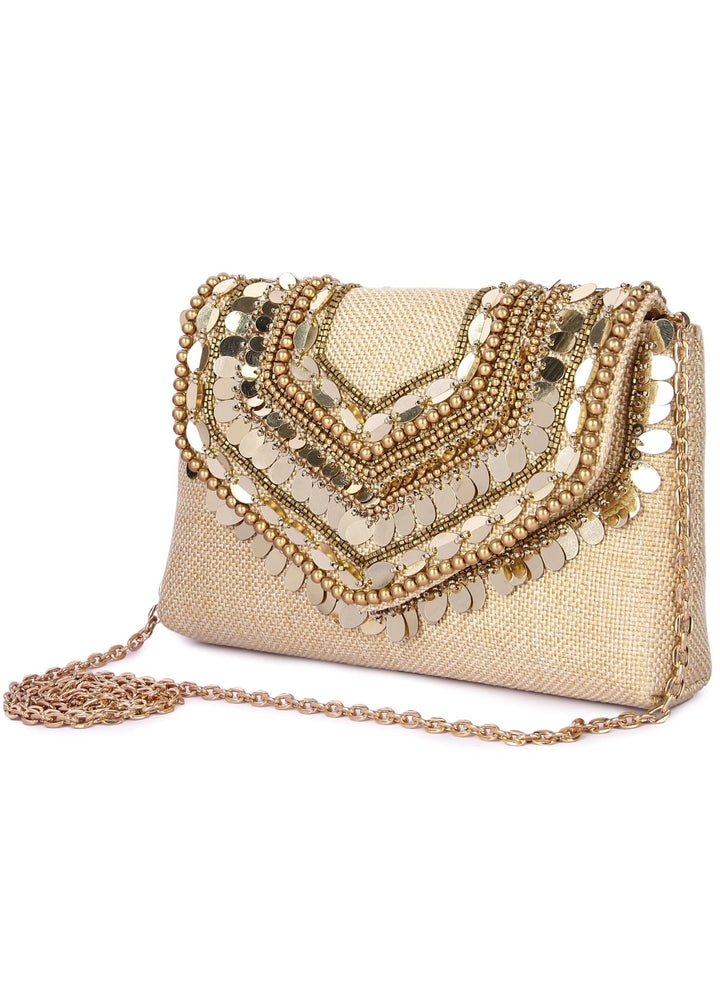 Boho Gold Beige Clutch The Purple Sack - Fabilicious Fashion