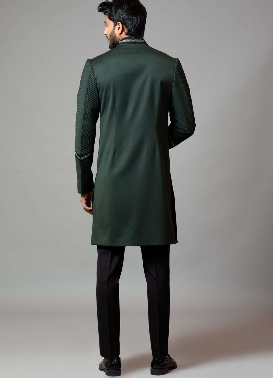 Bottle Green Embroidered Achkan With Pin tucks Smriti - Fabilicious Fashion