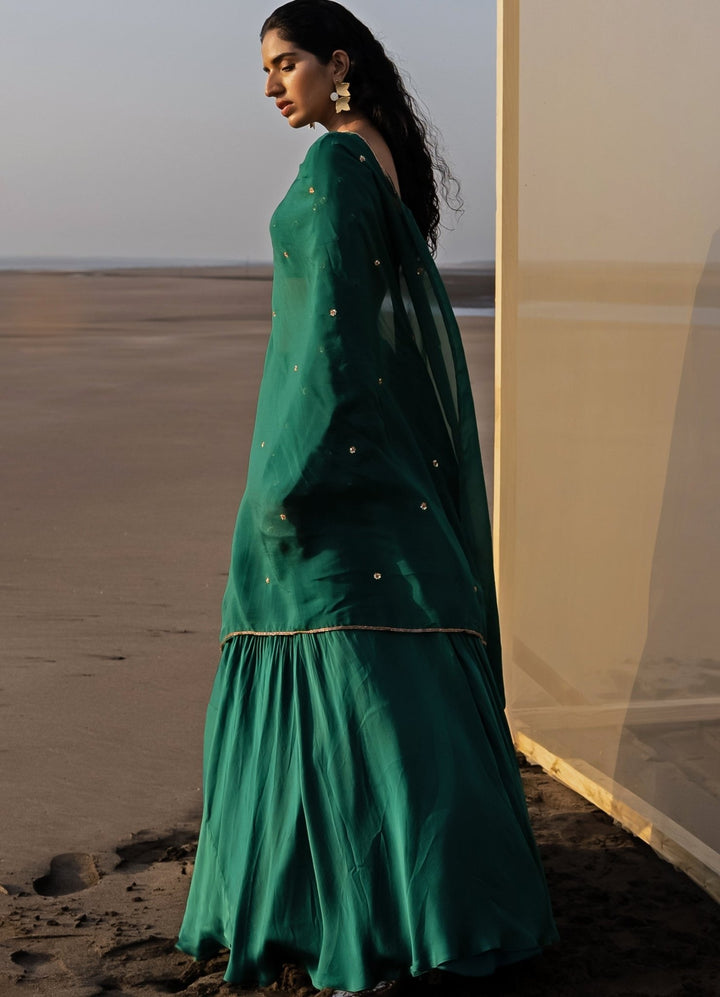Bottle Green Full Sleeved Lehenga Set With Dupatta Ease - Fabilicious Fashion