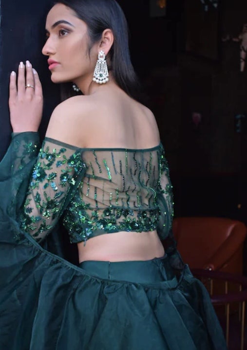 Bottle Green Lehenga with Ruffle Dupatta Parul Gandhi - Fabilicious Fashion