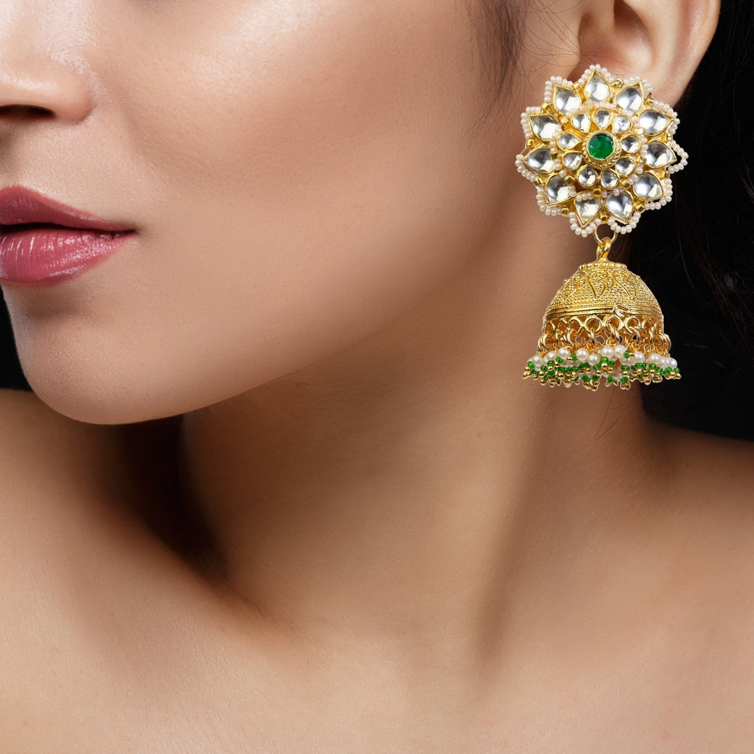 Bracelet Choker With Green Stone And Jhumki Riana by Shikha Jindal - Fabilicious Fashion