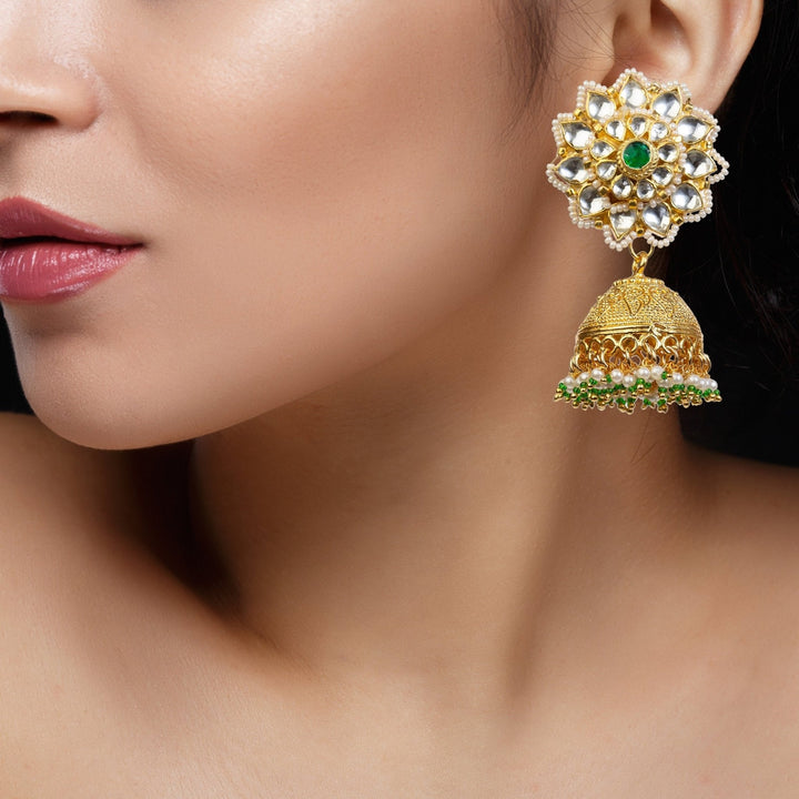 Bracelet Choker With Green Stone And Jhumki Riana by Shikha Jindal - Fabilicious Fashion